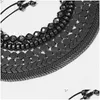 Perlé Strand Vente Creative Love Flat Beads Round Black Gallstone Bracelet tissé à la main Personnalité Réglable Drop Delivery Jewelry Dhaht