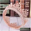 Klipy do włosów Barrettes Vintage Rose Gold Pearl Tiara okrągła korona ślubna dla Akcesoria panny młodej kryształ inkrustowany biżuteria z kroplami dhfpj