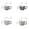 Mugs Japanese Coffee Cup Holder Desktop Wooden Storage Rack Nordic Style Ceramic Mini Milk Water Mug With Golden Handle