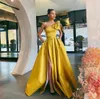 New A Line Evening Dresses Formal Prom Party Gown One-Shoulder Floor-Length Sweep Train Satin long Thigh-High Slits Plus Size Custom