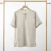 Men's Casual Shirts Henley Linen For Men Summer Beach Hippie Short Sleeve Loose Fit Hawaiian T Camisas Y Blusas