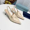 Pointed Women's Fashion Designer Shoes Sandals Fashion Hardware Buckle Back Strap Real Leather Mid High Heels 5cm Luxury Show Party Wedding Shoes 35-41