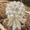 Fleurs décoratives 9 couleurs élégantes personnalisées ivoire mariée bouquets de mariage superbes perles perlées cristal broche point