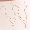 Pendant Necklaces Simple Temperament Double Metal Women's Neck Necklace Fashion Smooth Cross Christian Faith Jewelry