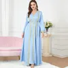 Robes décontractées élégant brodé printemps été musulman longue fête femmes robe deux pièces Abaya ensemble 2023 soirée col en v ceinturé