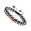 Perlé Brin Pierre Naturelle Bracelets Bracelet Hommes 8Mm Oeil De Tigre Perle Bracelet Mâle À La Main Réglable Vintage Js12 Drop Delivery Jewe Dhcgf