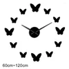 Relógios de parede 2023 3d Big Acrylic Mirror Clock Diy Quartz Watch Still Life Butterfly Home Decoration Sala de estar Adesivos