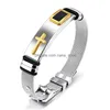 Tennis Fate Love Classic Cross armband Men Sieraden roestvrijstalen mesh lengte verstelbare gouden kleur mode heren sieraden bracele dhora