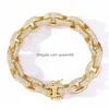Bracelets de link de corrente 1m 1m de zircão rodeado pulseira cubana masculina jóias de hip hop Bangle de cor de ouro 7/8 polegadas DRIP DHE6P