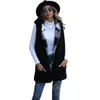 Kvinnors västar sammet Europa och Amerika Casual Women's Long Hooded ärmlös Plaid Double-Sided Loose Coat Gilet de Costume Femme