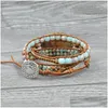 Perline Strand Joursneige Boho Bracciali Ocean Natural Stone Color Crystal Retro Leather Wrap Handmade Bohemian Jewelry Drop Delivery Dh46M