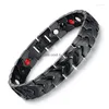 Pulseras de eslabones de cadena Diseño de corazón de amor único Piedra de germanio natural Healty Pulsera negra magnética para hombres Joyería de acero inoxidable Dhikm