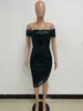 Mode Einfarbig Pailletten Falten frauen Kleider Luxus Party Kleid Tragen Elegante Bodycon Abendkleider Frauen Vestidos