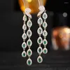 Dangle Earrings Trend 925 Silver Tassel Bling Zircon Crystal Dangler Drop Earring For Women Wedding Engagement Bridal Jewelry