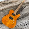ACEPRO Geel Flame Maple Electric Guitar Roestvrij staal frets 2-delige mahonie Mahonie Body Roast Maple Neck Gold Hardware Guitarra