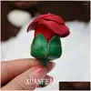 Keychains Lanyards First Layer Cowe Leather Creative Rose Flower Car Keychain Bag Charm Accessory Couple Jewelry Pendant Birthday Dhlly