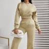 Zweiteilige Damen-Hosen, sexy Sets, schlanke, langärmelige, abgeschnittene Tops und elastische Taille, Jogger, Harem, lässig, solide Streetwear-Outfits