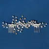 Hair Clips Bridal Comb Side Pin Bead Slver Color Hairpin Forks For Women Rhinestone Tiaras Headpeice Wedding Accessories Jewelry