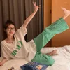 Women's Pants Green Plaid Women Y2k Streetwear Korean Fashion Vintage Wide Leg Trousers Loose Casual Pajamas 2 Pcs