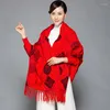 Scarves Cashmere Poncho Shawl With Sleeves Women In Autumn And Winter Thick Warm Double-sided Solid Tassel Cloak Girls