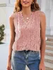 Women's Blouses Blusa Mujer Moda 2023 Fashion Lace V-neck T-shirt Camisoles Tops Women Solid Color Hollow Sexy Knitted Tank Top Ropa