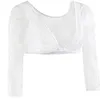 Blouses pour femmes chemises femmes été haut à manches longues mince Perspective châle haussement d'épaules hauts col en v maille dentelle Blouse femme chemise