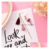 Clip-On Screw Back Backs Earrings Shifeel Fashion Korea Asymmetry Flamingo Red Feather Tassel Sweet Romantic Ear Clip Earless Hole Dhjvx