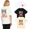 Designermodekläder T-shirts T-shirt Rhude Vin Röd Kort utskrift Högkvalitativt dubbelgarn Ren bomull Kortärmad T-shirt för manliga kvinnliga studenter Fritid Cotto