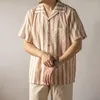 Chemises décontractées pour hommes Rouge Retro Jacquard Striped Vintage Style Holiday Aloha Camp Shirt