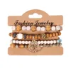 Perlé Strand Bohême Bois Perles Chaîne Bracelet Ensemble Pour Les Femmes Arbre De Vie Charme Rose Fleur À La Main Bracelet Filles Boho Bijoux Drop Dh9Sl