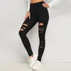 Leggings pour femmes pour femmes Fitness Push Up Gym trou cassé Leggins taille haute court Sexy pantalon d'entraînement femme cheville genou longueur