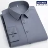 Men's Dress Shirts Plus Size Without Pocket Long-sleeve For Men Soft Elastic Solid Shirt Business Slim Fit Formal Tops Male Office Clothes