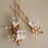 Pinces à cheveux Barrettes épingles de mariage fleur en céramique casque de mariée or argent couleur feuille bijoux perles femmes Boddy PinHair