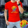 Męskie kolorowe litery T-shirt Diamenty jedwabne bawełniane nowa design okrągły koszulka koszulka wysokiej jakości wygodne ubranie M-4xl
