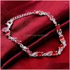 Braccialetti di collegamento a catena Vintage Luxury Red Crystal 925 Color Sier Bracciale per donna Moda Marchi Gioielli Festa di nozze Natale Dro Dhvjt