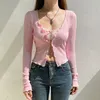 Lace Splice nep tweedelig T-shirt T-shirt dames nieuwe sexy pittig meisje veelzijdige roze top