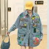 Damesjassen vrouwen spijkerbroek jas lente casual lange mouwen shirts streetwear top jas patches patchwork onregelmatig