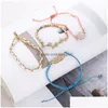 Beaded Strand Strands 4Pcs/Set Boho Bracelet Set For Women Ethnic Handmade Geometric Leaf Stone Woven Beach Bangle Jewelry Giftbeade Dhsf1