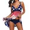 Kobiety Symy Swim -Fair Summer Woman Tankinis Zestawy plus amerykańska flaga Crisscross Back Swimskirt Dwuczęściowy strój kąpielowy do kąpieli garnitury