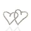 Broches 5,1 cm brillant plaqué argent clair strass diamante thème de l'amour double coeur broche broche