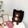 Evening Bags Hylhexyr Foldable Casual Tote Cartoon Cute Bear Shoulder Bag Schoolgirl Handbag Corduroy Shopping Buckle Design For Woman