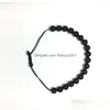 Beaded Strand Natural Obsidian Anti Fatigue Bracele 610Mm Round Men Bracelet Adjustable Handsome Black Beads Bracelets For Women Jew Dhajo