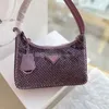 Bag Crystal Hobo Satin Purse Bling Diamond Axillary Shoulder Bags Fashion Letter Triangle Sign Zipper Tote Women Pocket