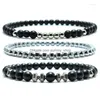 Perlé Strand 3Pcs / Set Mode Hommes Bracelet 4 / 6Mm Pierre Naturelle Mat Noir / Or / Sier Couleur Hématite Braclet Homme Main Drop De Dhjay