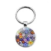 Keychains WG 1PC Färgglada mönster Tid Cabochon Gemstone Keychian Keyring Pendant Metal Glass Ball smyckespresent