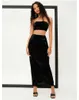 Nieuwe aankomst Women pailletten outfit strapless crop top solide color midi rok tweedelig set vestidos