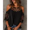 Frauenblusen Frauen Mode weiße Spitzenverkleidung kalte Schulter Blausdruck Bluse Tops hohles Hemd weibliche halbe Ärmel Top Casual Blusa