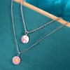 Correntes JJfoucs Moda Round Pinging Twisted Chain Colar para Women Pink esmalte Yin Yang Small Daisy Jewelry