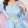 Vestidos casuais elegantes bordados na primavera verão muçulmano longa vestido feminino duas peças abaya conjunto 2023 noturno v-deco