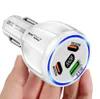 Fast Quick Charging 90W 2*PD30W 3 Ports Type c USB C Car Charger Power Adapters For Ipad 2 3 4 Iphone 13 14 15 Samsung S23 S24 Htc lg Android phone